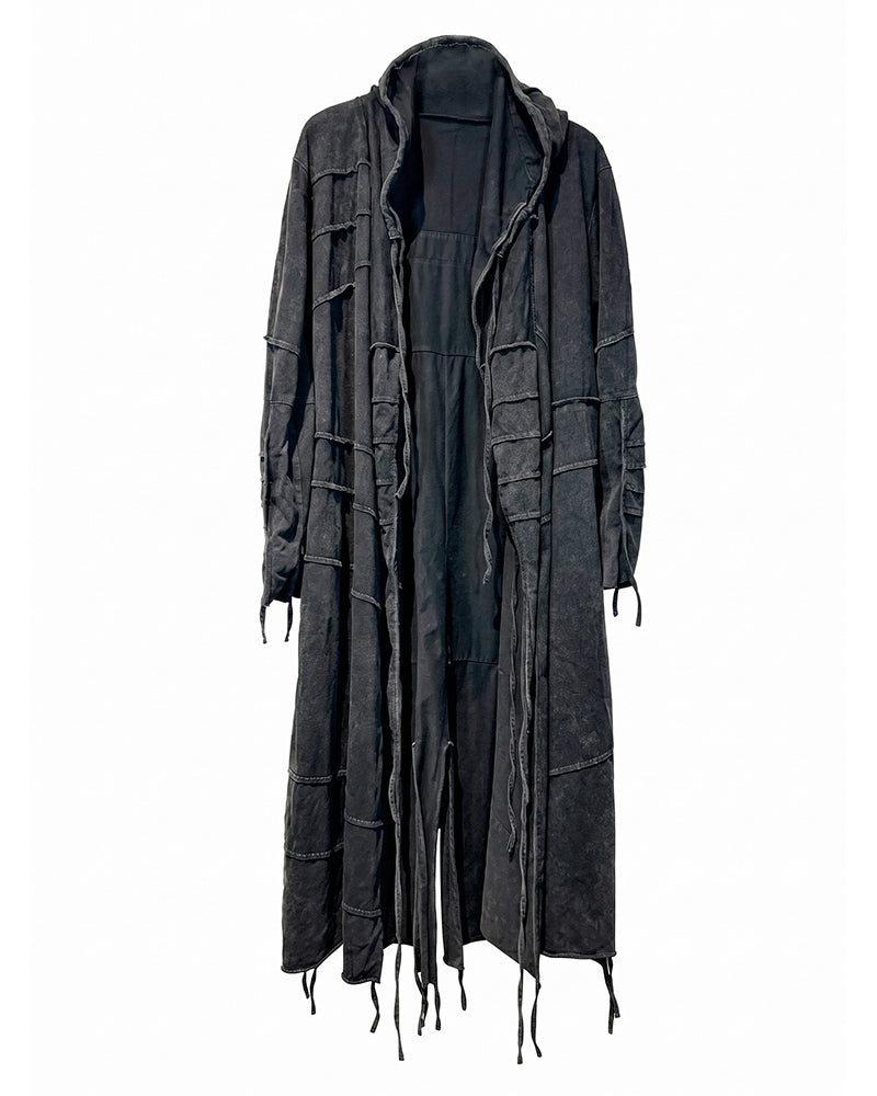 Post‑Apocalyptic Distressed Washed Hooded Duster Coat