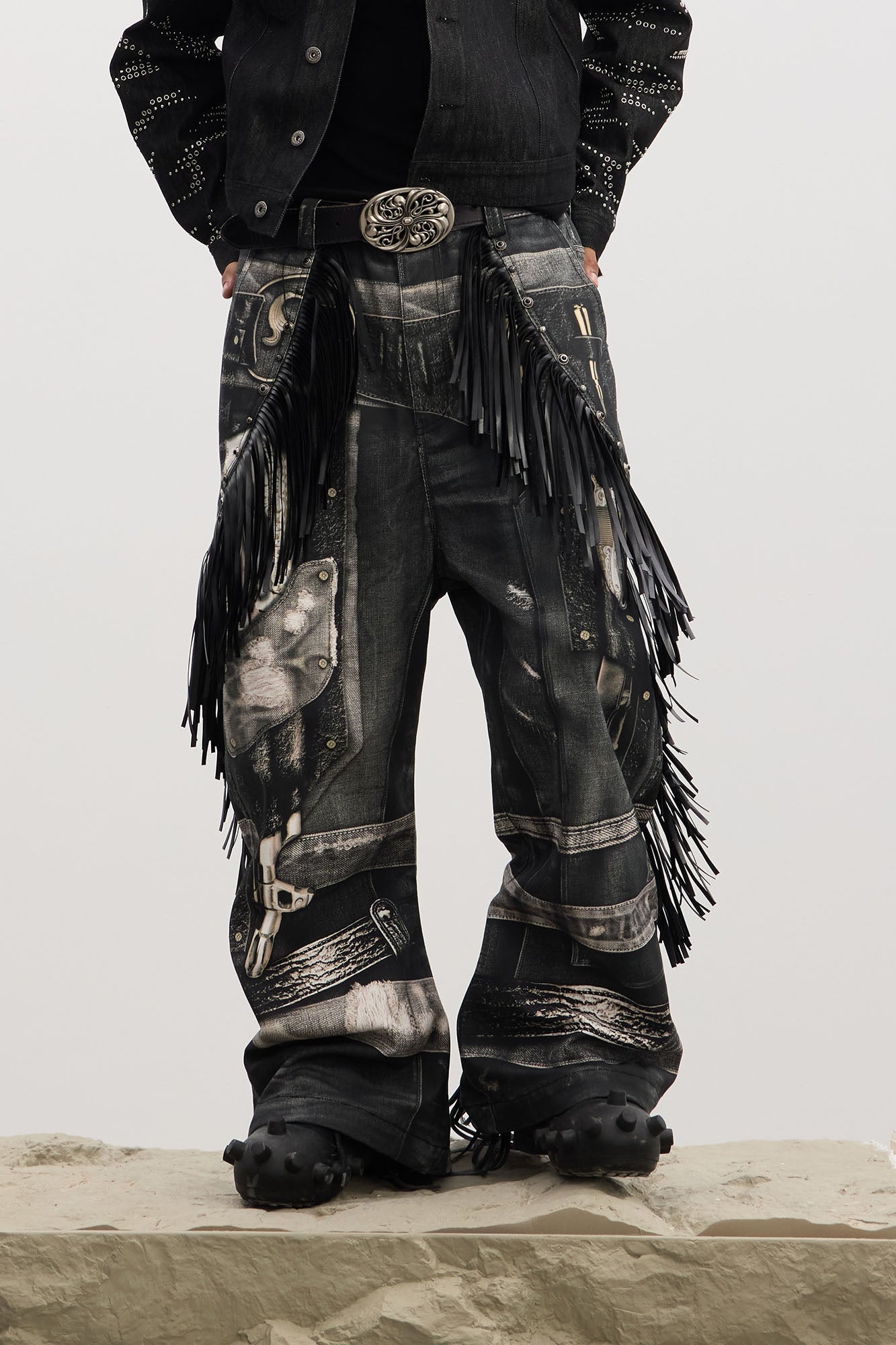 Fringe Full-Print Baggy Jeans