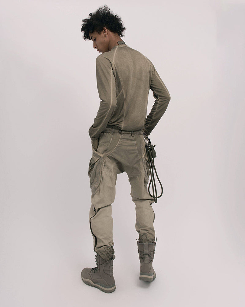Wasteland Style Stitching washed Long-Sleeved T-Shirt
