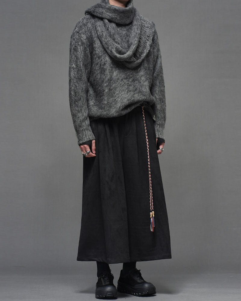 Modern Japanese Wide Leg Suede Hakama Pants
