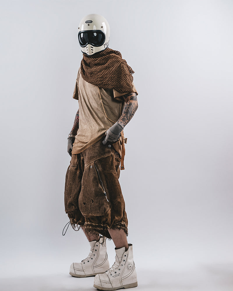 Post-Apocalyptic Distressed Mesh Drop Crotch Shorts