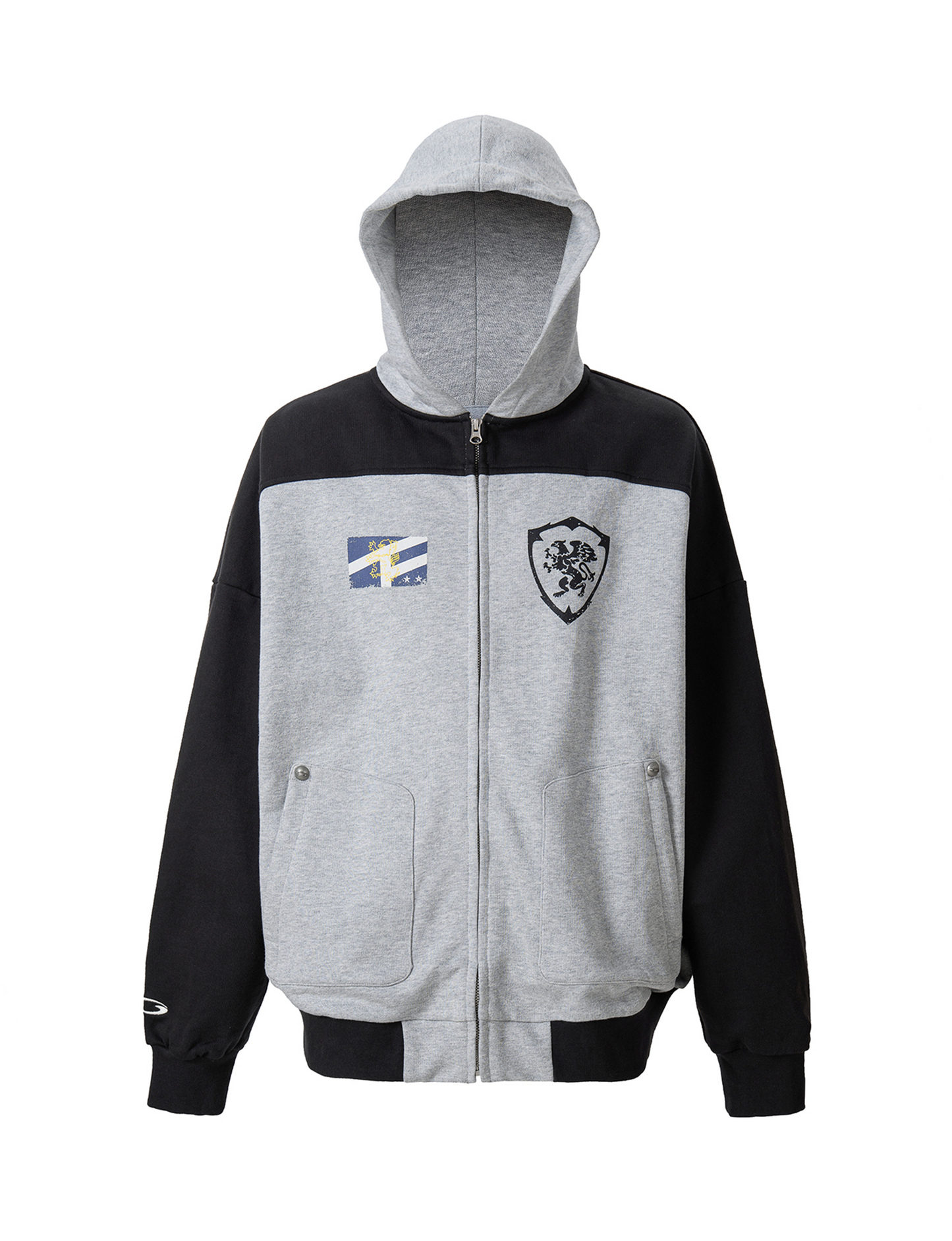 Contrast Panel Badge Graphic Hooded Jacket