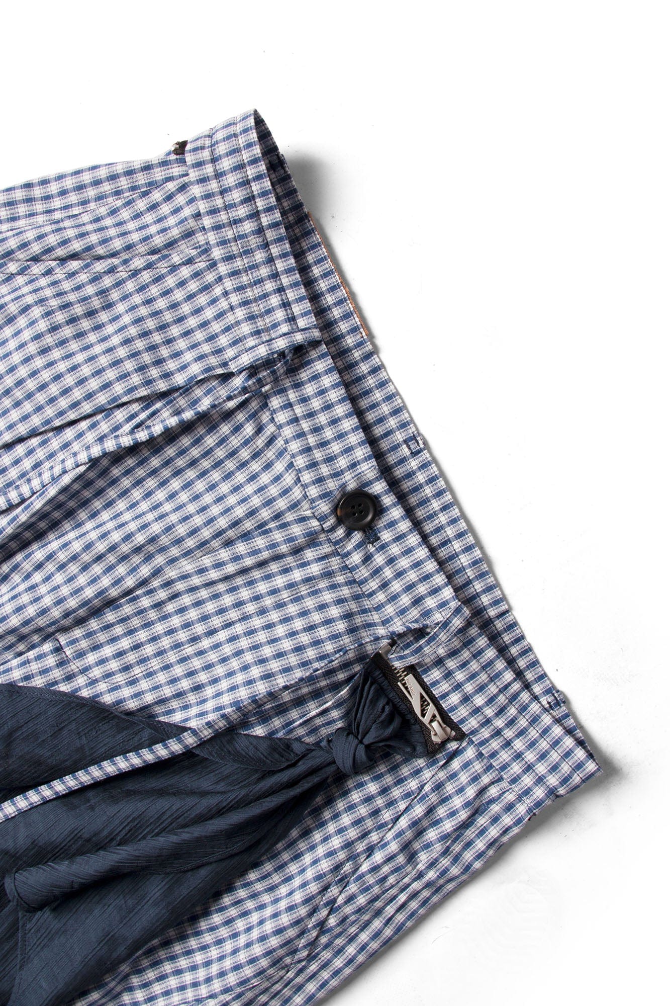 Detachable Scarf Grid Pleated Pants