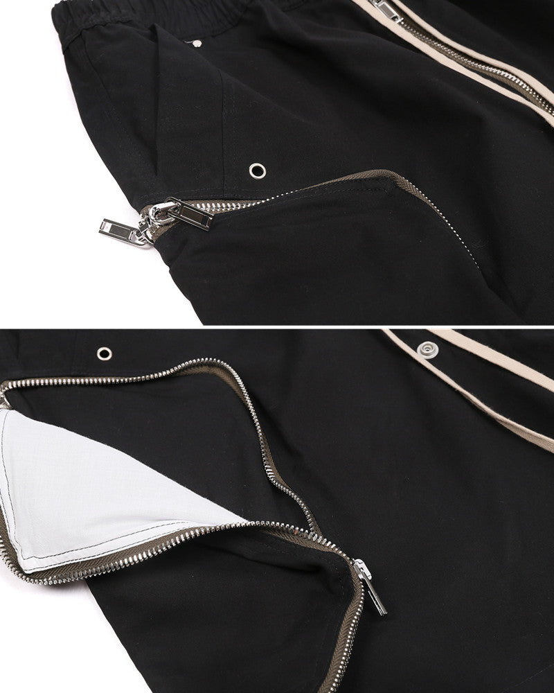 Deconstructed Multi‑Zip Utility Techwear Cargo Shorts
