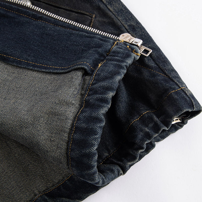 Washed Paneled Denim Hooded Jacket