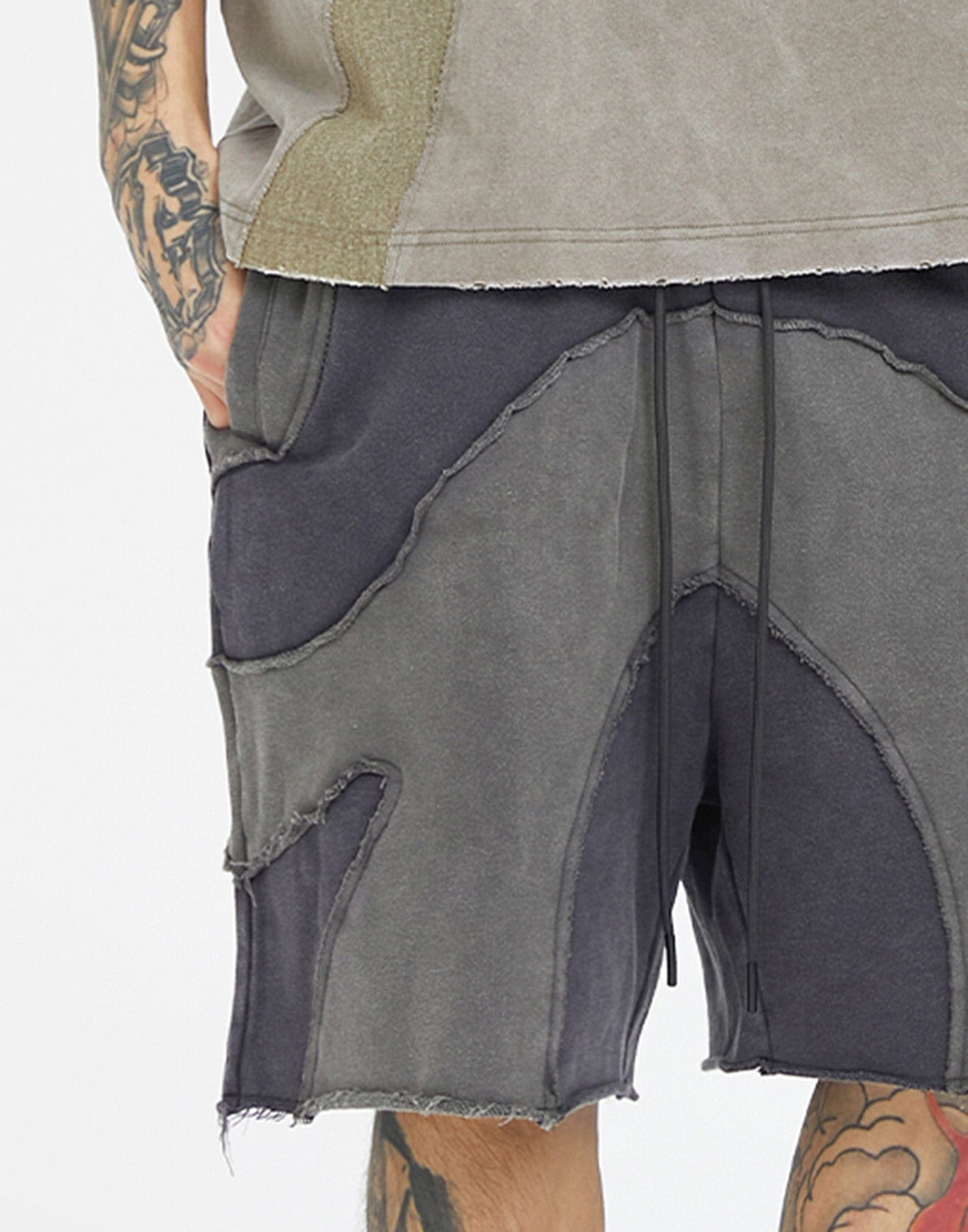 Distressed Spliced Shorts