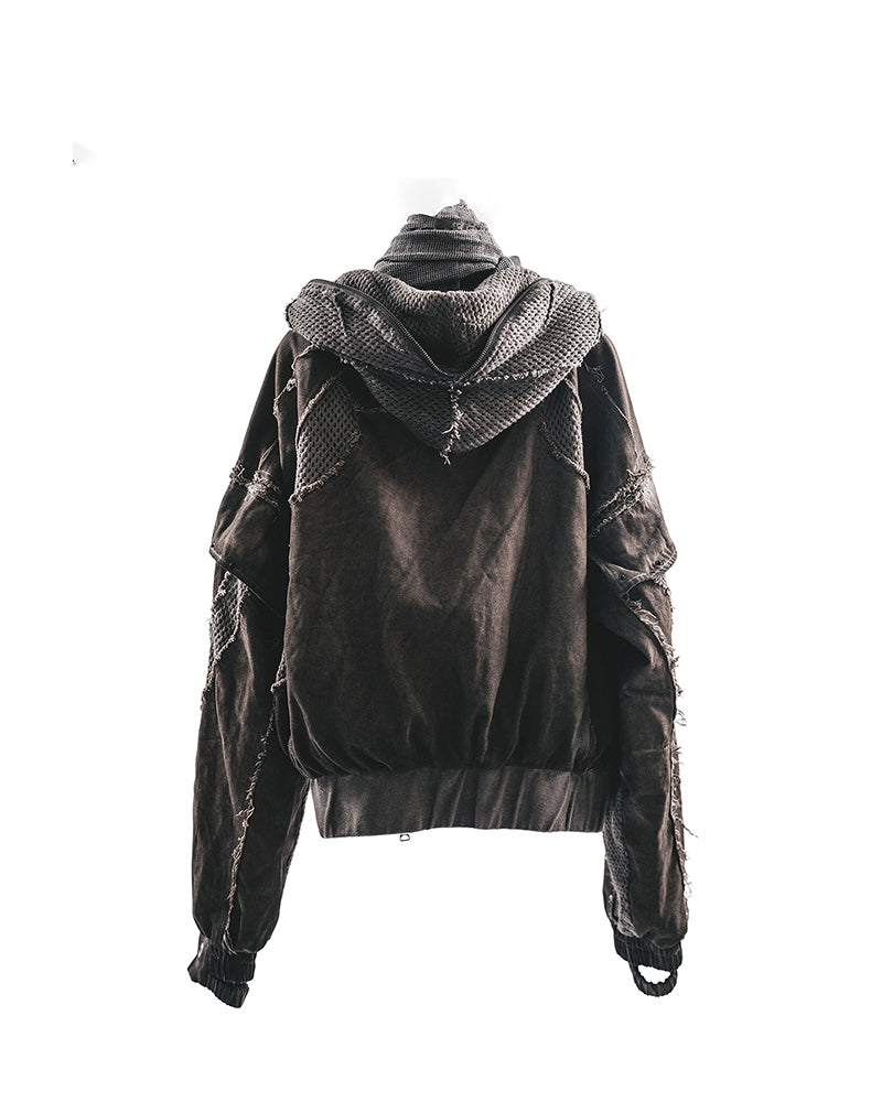 Post-Apocalyptic Mesh-Deconstructed Hooded Bomber Jacket