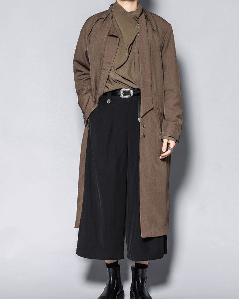 Modern Japanese Half-Stand Draped Collar Long-Sleeve Shirt