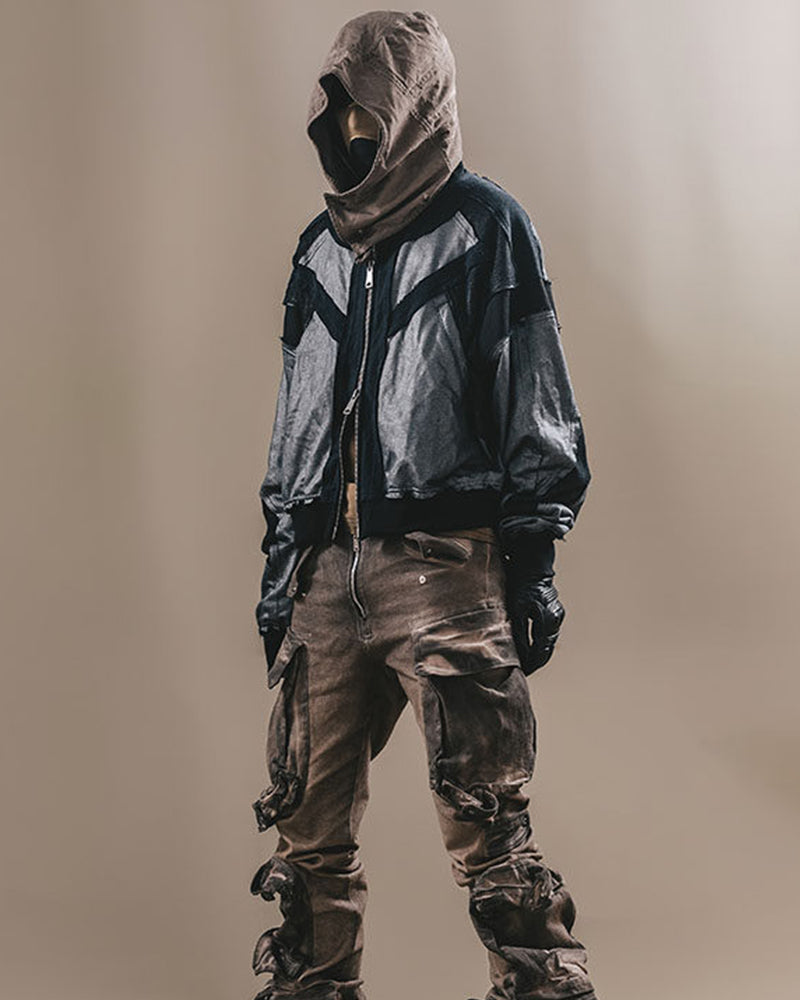 Post-Apocalyptic Mesh-Panelled Cropped Bomber Jacket