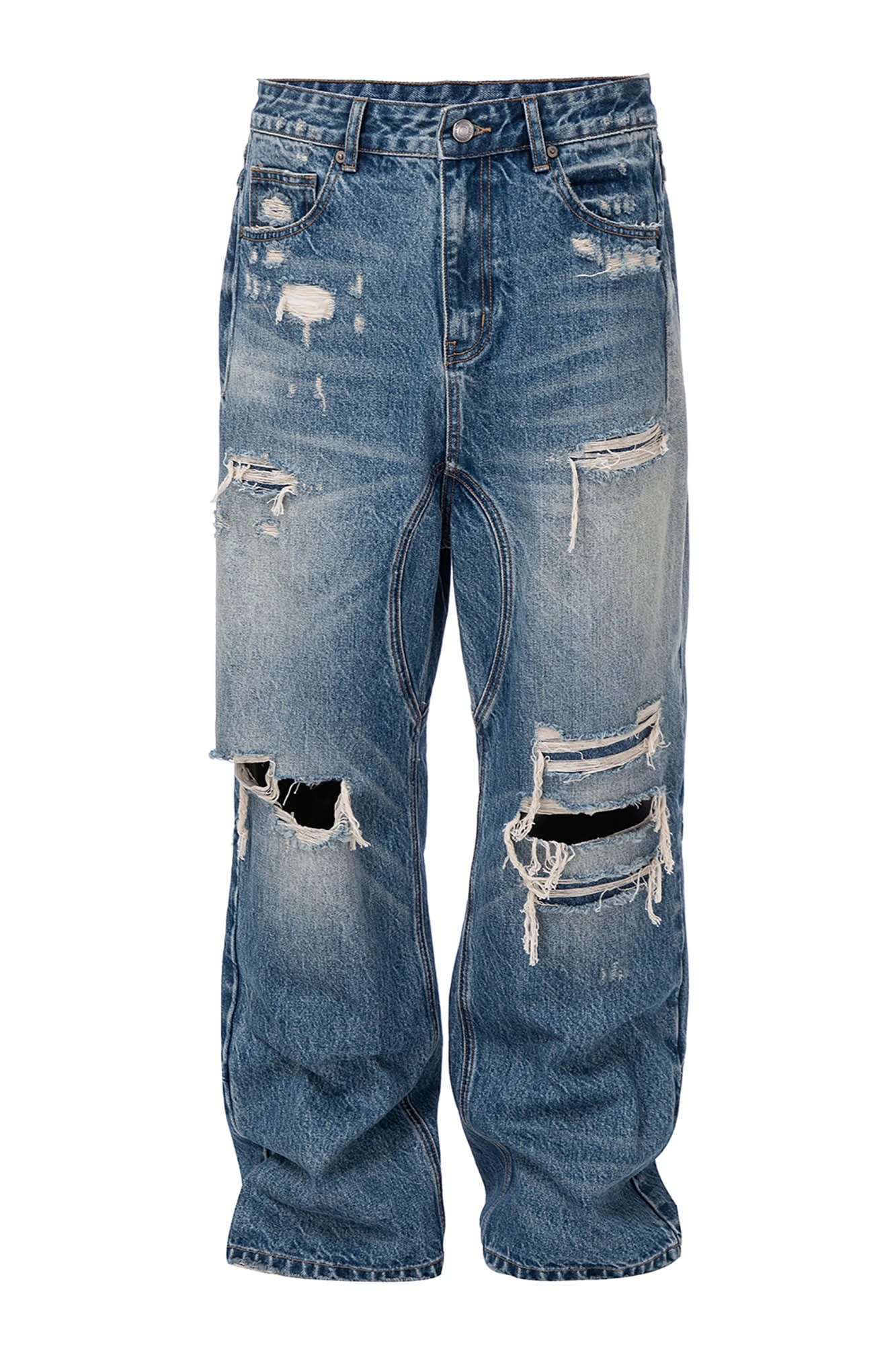 Ripped Curved Spliced Jeans