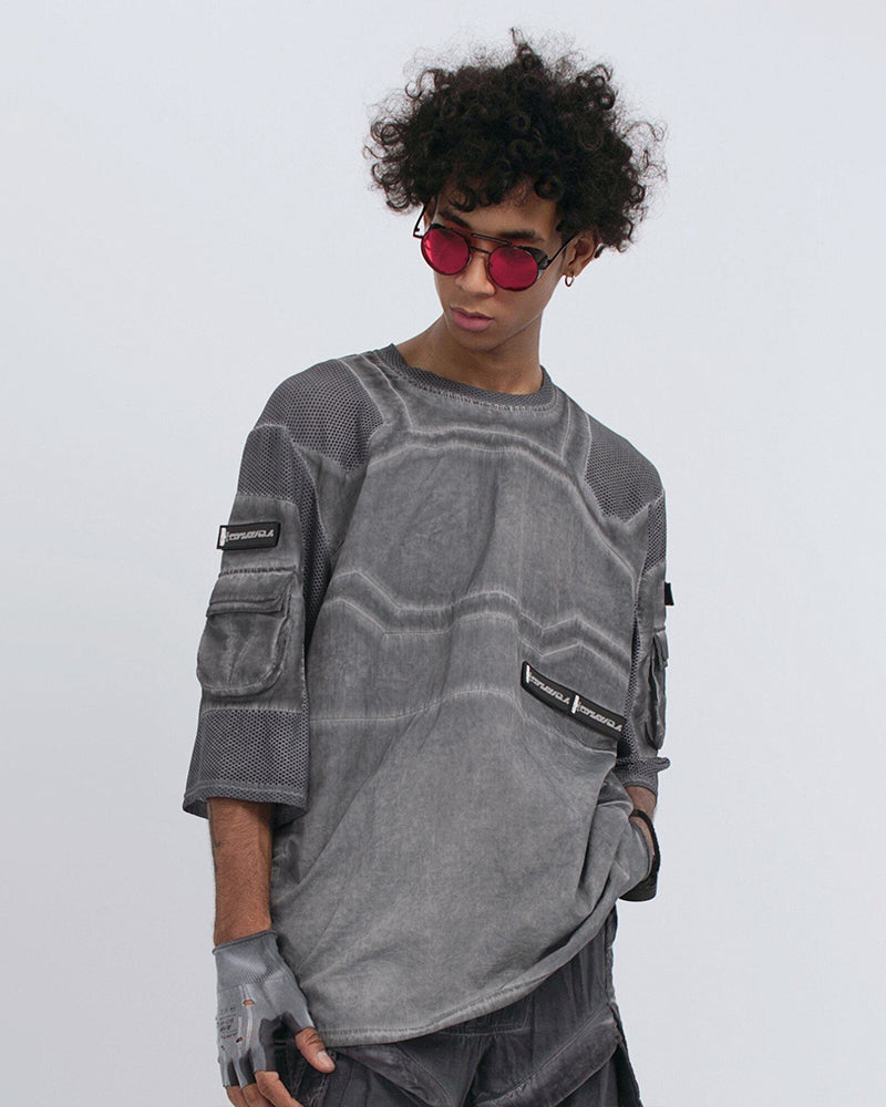 Wasteland Dirty-Dye Mesh Velcro Loose Pocket T-Shirt