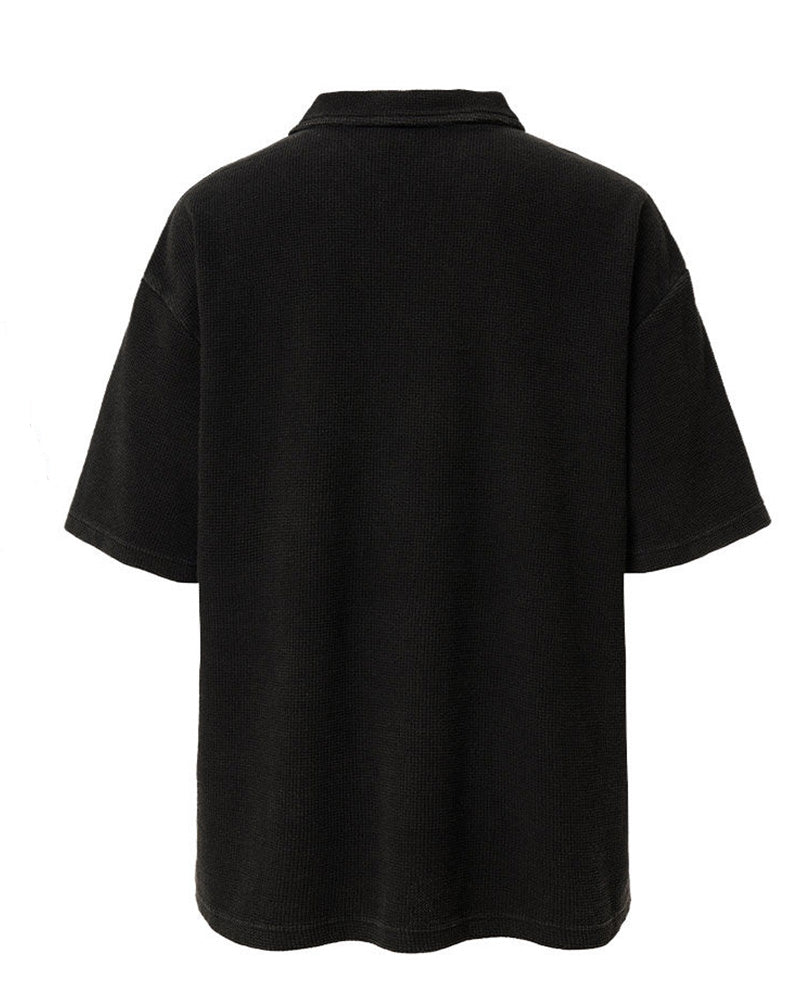Washed Vintage Waffle Knit Polo T-Shirt