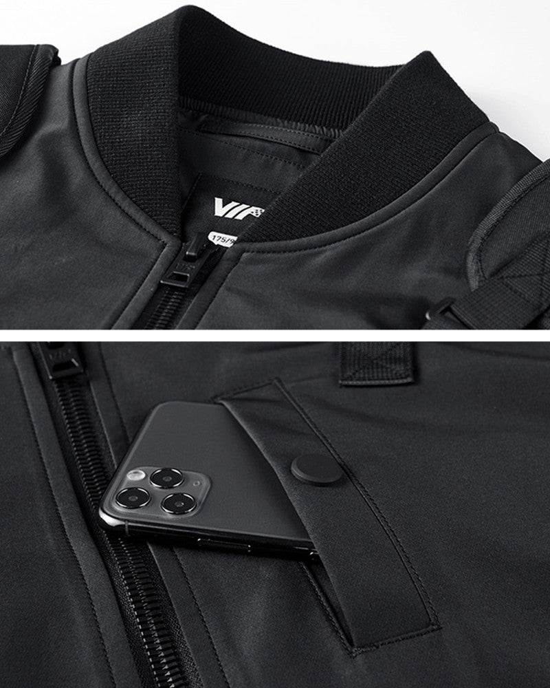 Functional Fake Two Piece Backpack Bomber Jacket