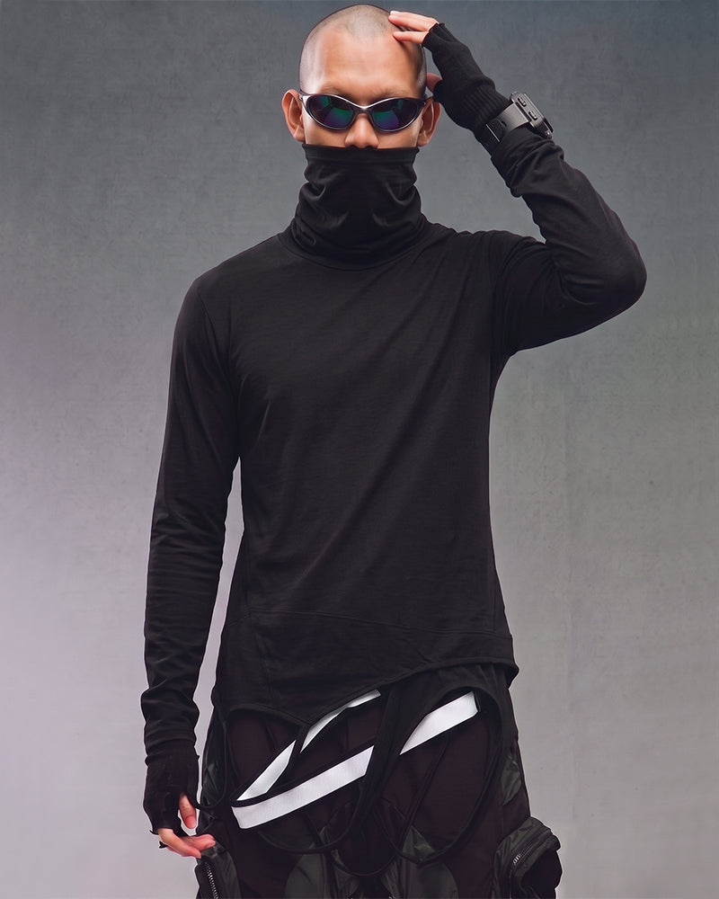 Post-Apocalyptic Face-Covering Deconstructed Long-Sleeve T-Shirt