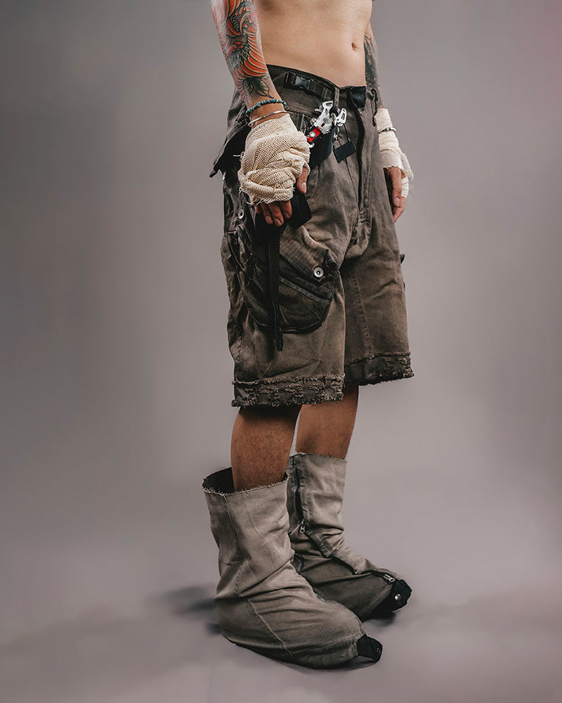 Dust-Bowl Distressed Utility Cargo Shorts