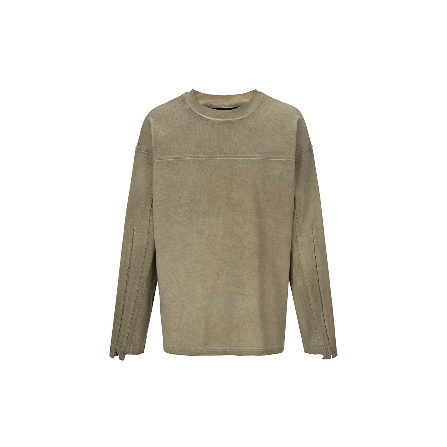 Distressed Panel-Stitched Long-Sleeve Tee