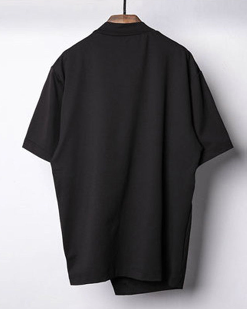 Techwear Draped Neck Asymmetrical Hem T-Shirt