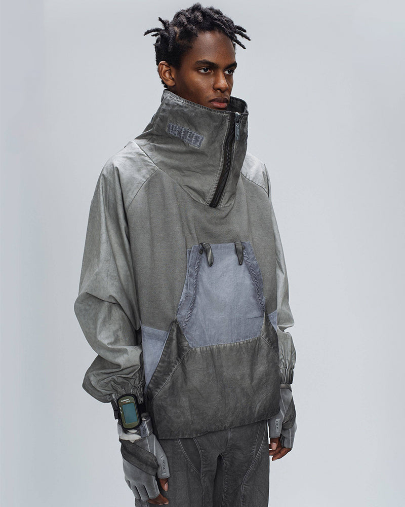 Wasteland Style Washed Patchwork Half-Zip Jacket