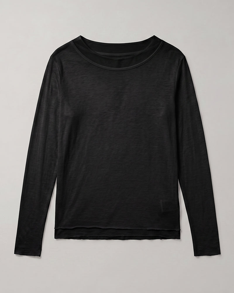 Dystopian Double-Layer Crew Neck Long Sleeve Top