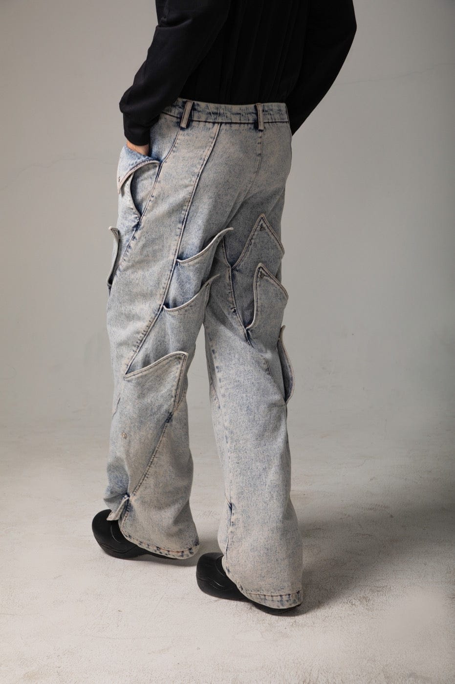 Deconstructed Rose Petals Washed Jeans