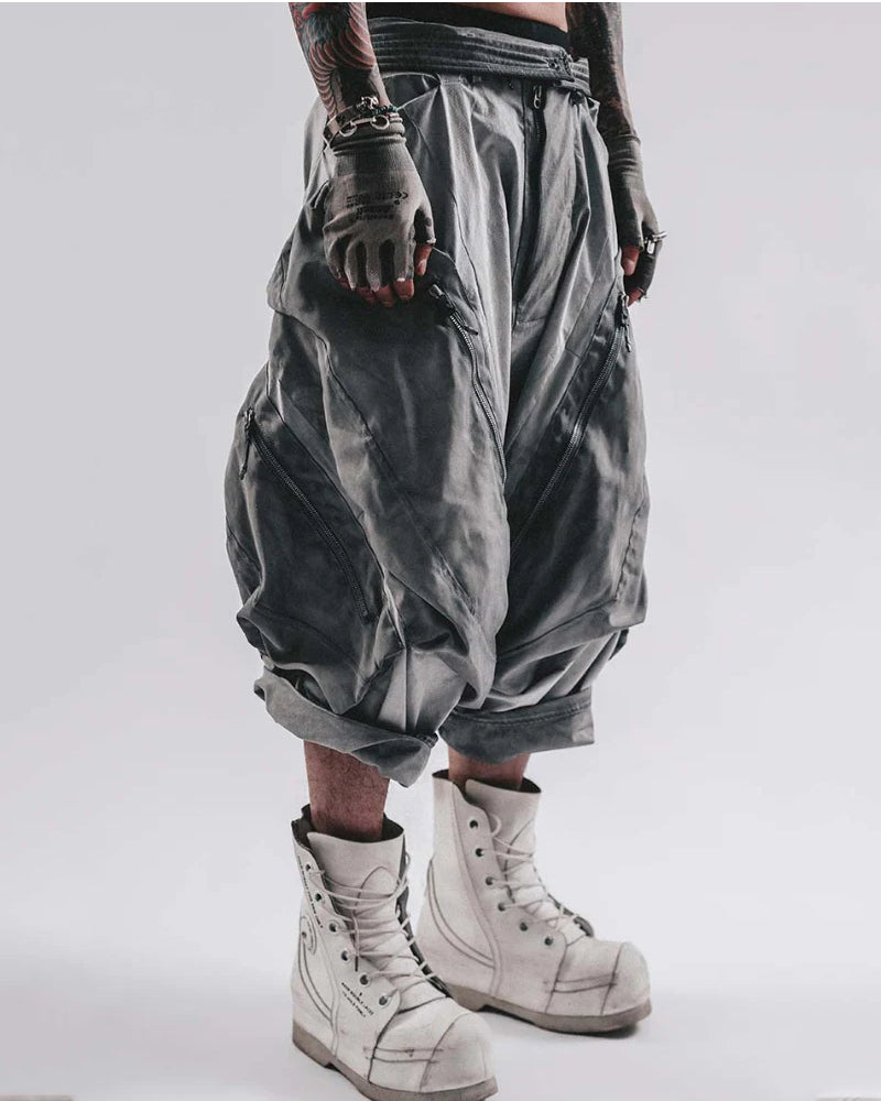 Post-Apocalyptic Wear Wash Patchwork Zipper  Pants