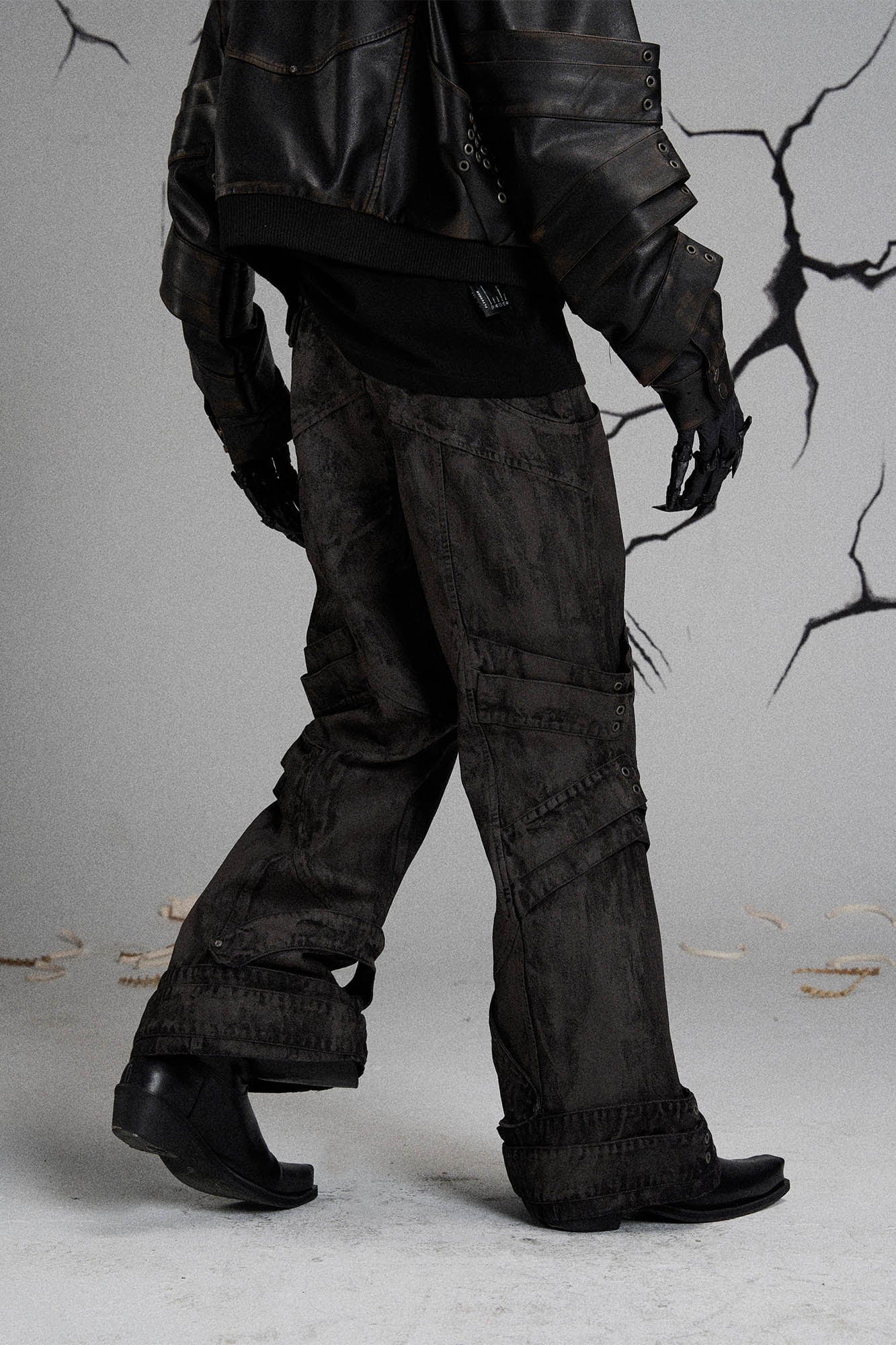 Mutation Layered Strap Distressed Wide-Leg Pants