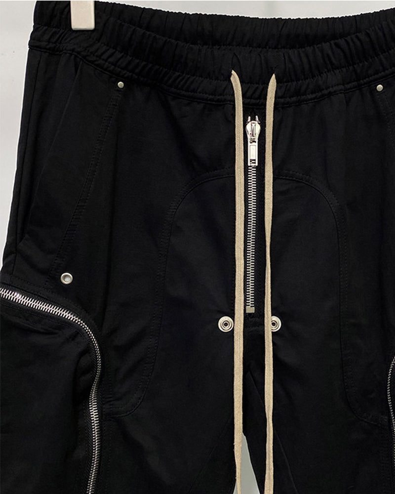 Deconstructed Multi‑Zip Drawstring Utility Jogger Pants