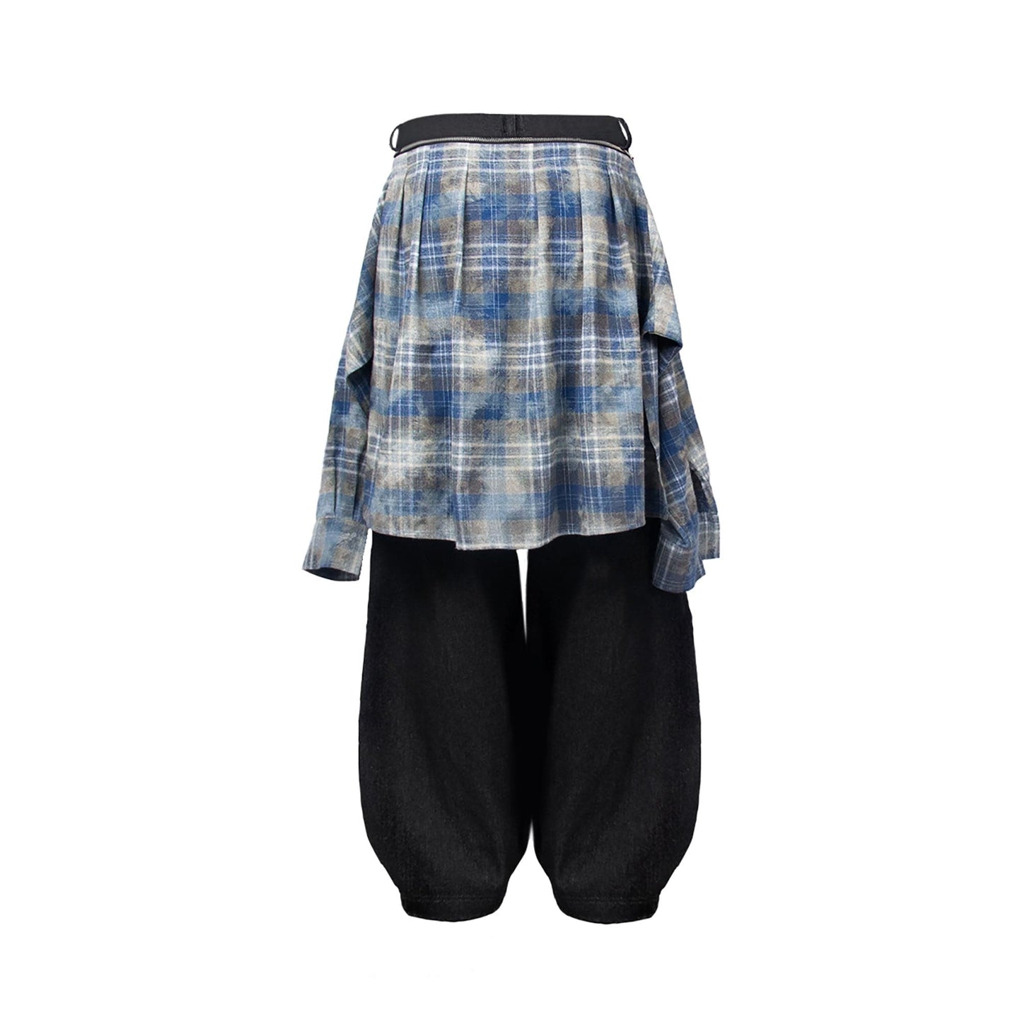 Detachable Plaid Flap Panel Wide-Leg Pants