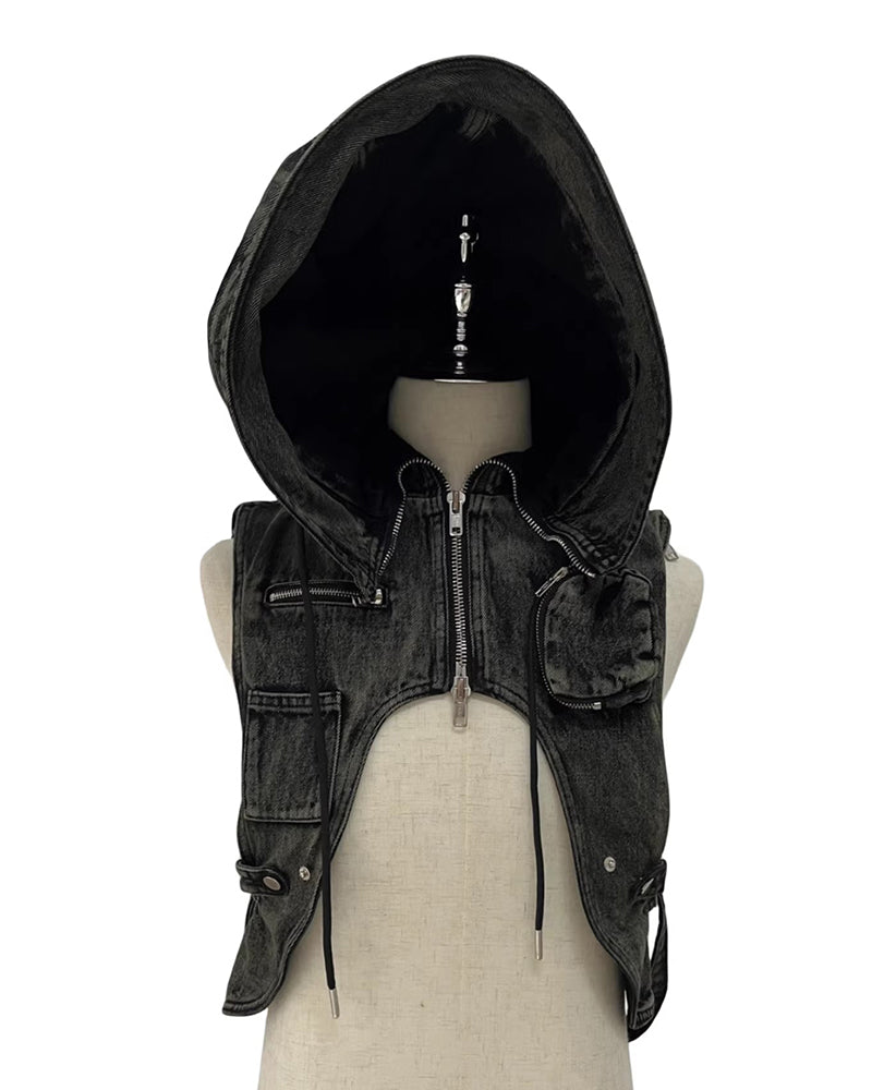 Dystopian Multi-Zip Hooded Utility Backpack Vest