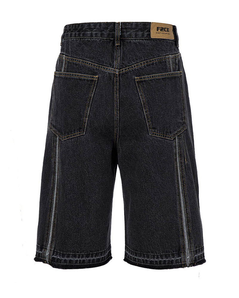 Washed Denim Panel Shorts