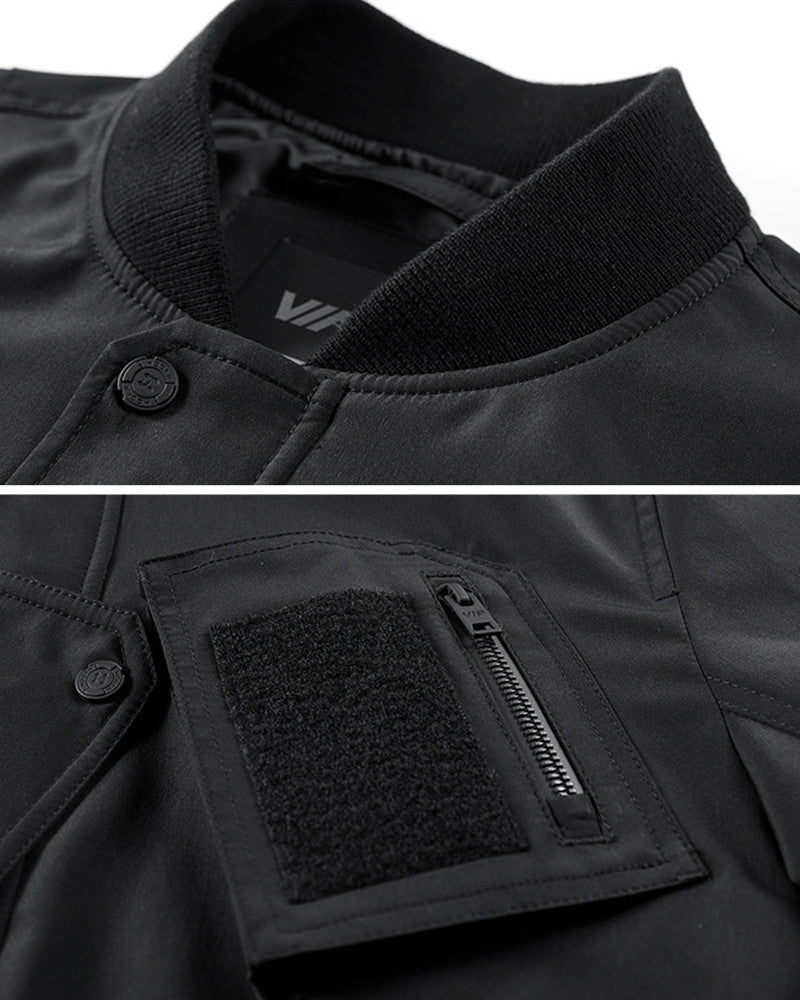 Functional Multi-Pocket Embroidered Bomber Jacket
