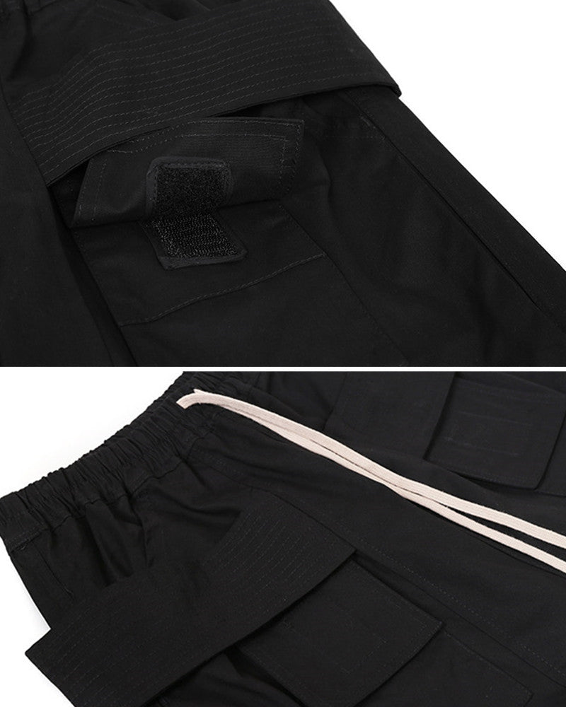 Deconstructed Darkwear Multi‑Pocket Utility Cargo Shorts