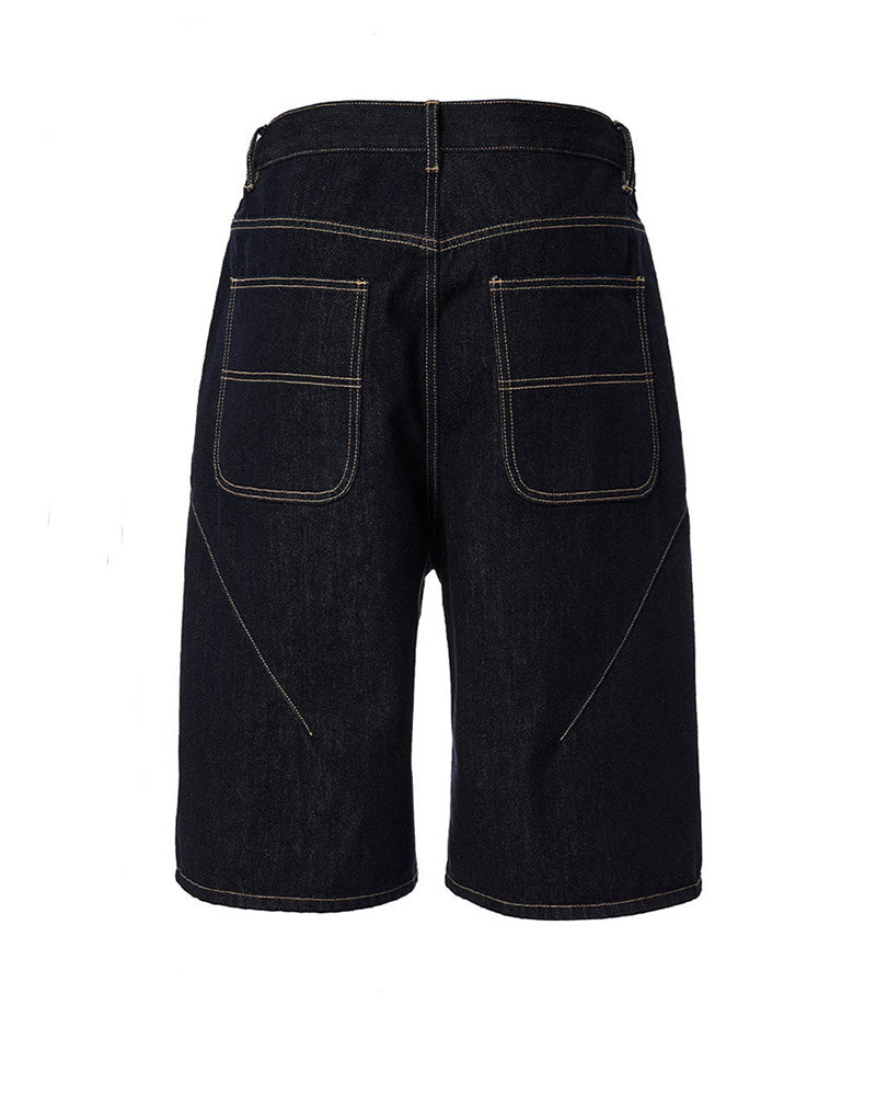 Check-Pocket Denim Shorts