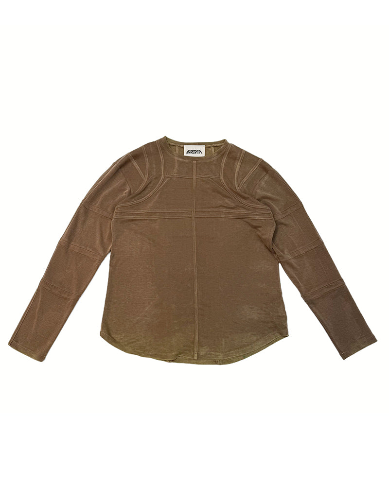 Washed Paneled Crew Neck Long-Sleeve Tee