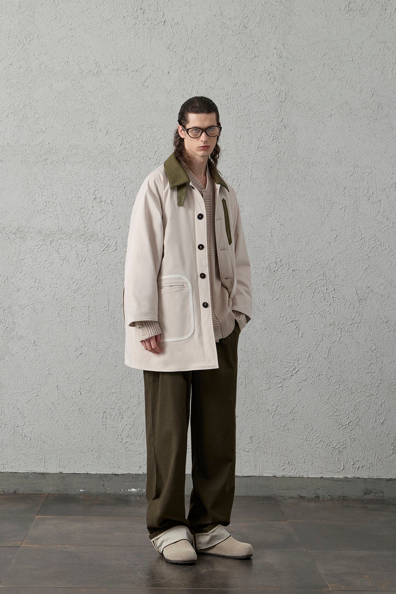 Contrast PU Midi Down Coat
