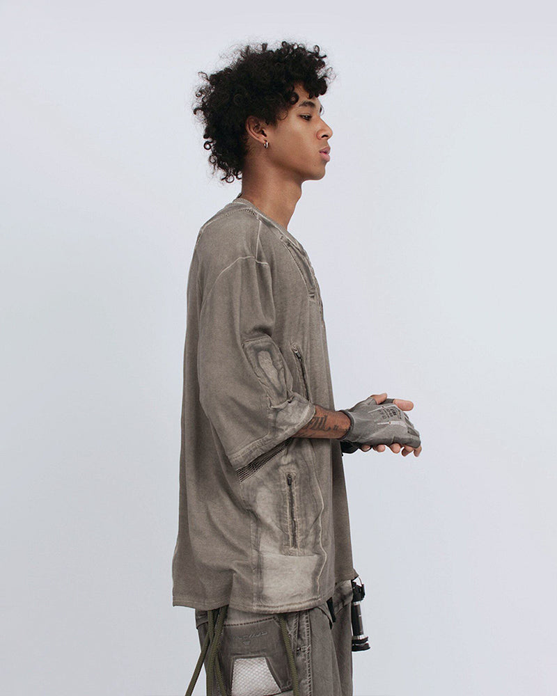 Wasteland Dirty-Dye Mesh Panel Tactical T-Shirt