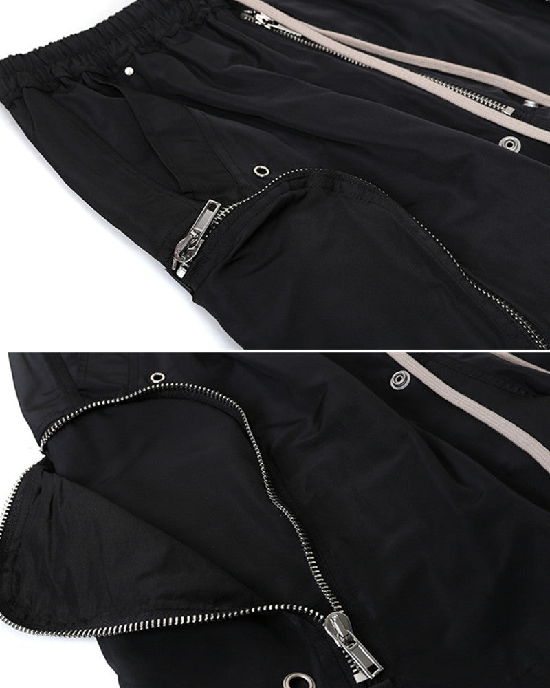 Multi-Zip Deconstructed Wide-Leg Multi-Pocket Utility Shorts