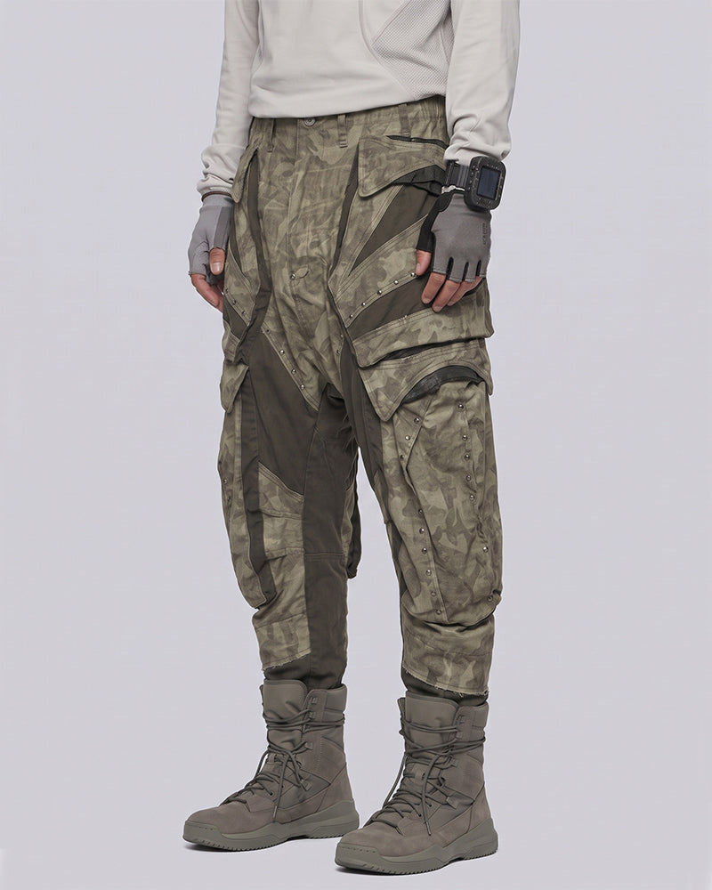 Wasteland Camo Distressed Color-Block Tactical Pants