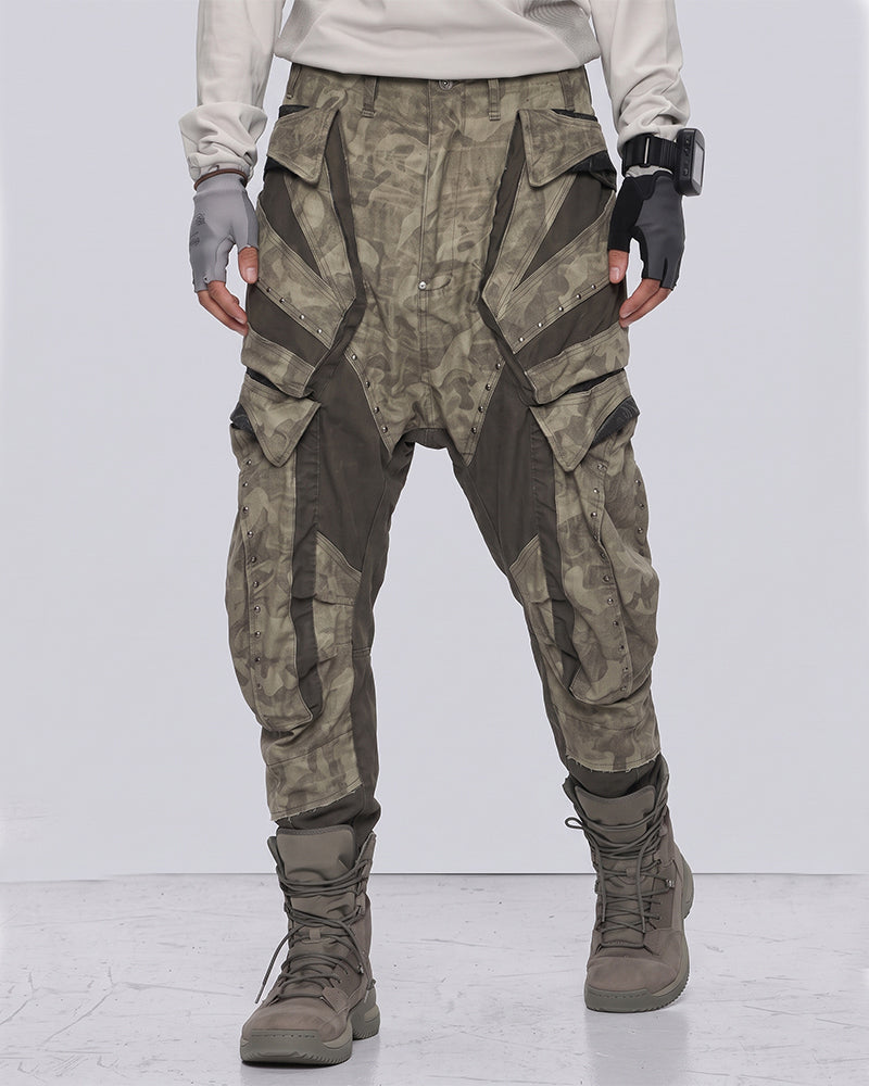 Wasteland Camo Distressed Color-Block Tactical Pants