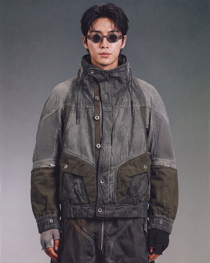 Wasteland-Style Distressed Mecha Flight Hood Jacket