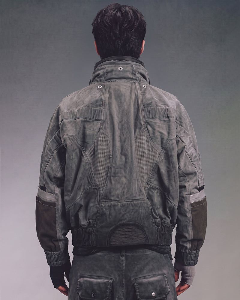 Wasteland-Style Distressed Mecha Flight Hood Jacket
