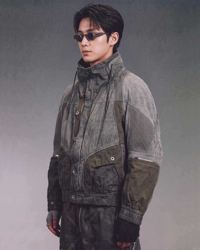 Wasteland-Style Distressed Mecha Flight Hood Jacket
