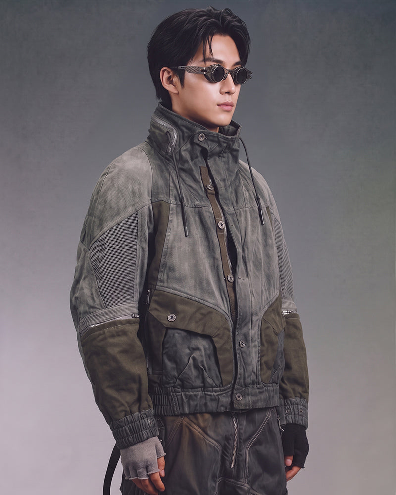 Wasteland-Style Distressed Mecha Flight Hood Jacket