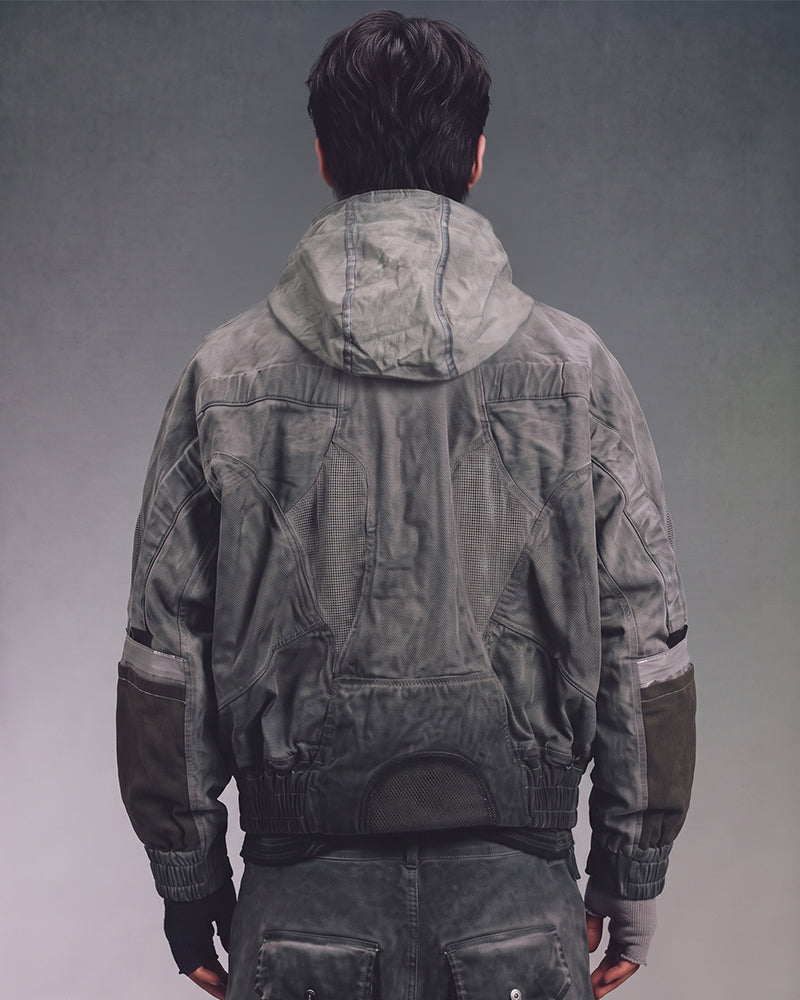 Wasteland-Style Distressed Mecha Flight Hood Jacket