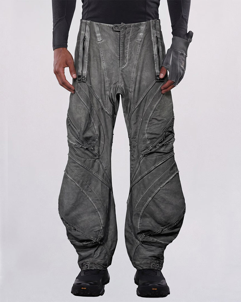 Wasteland Distressed Curved Wide-Leg Cargo Pants