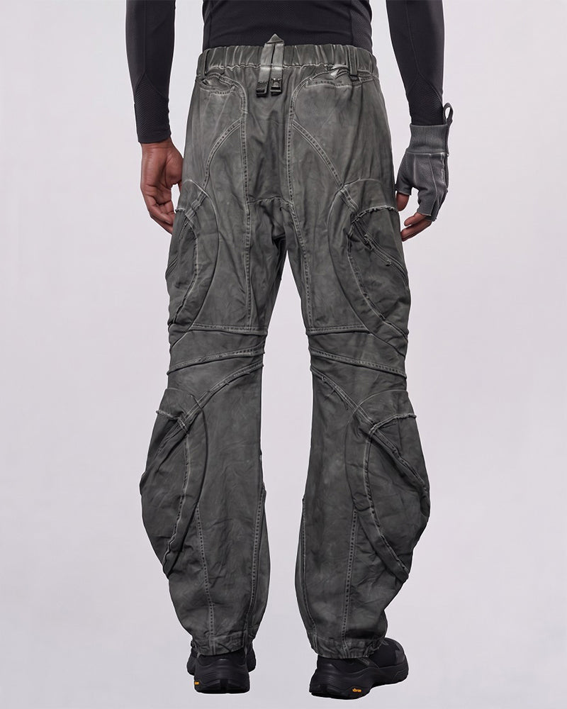 Wasteland Distressed Curved Wide-Leg Cargo Pants