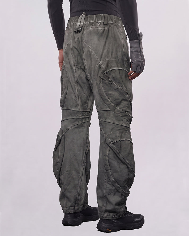Wasteland Distressed Curved Wide-Leg Cargo Pants