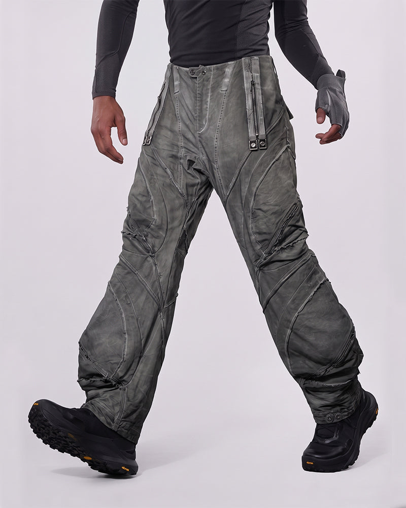 Wasteland Distressed Curved Wide-Leg Cargo Pants
