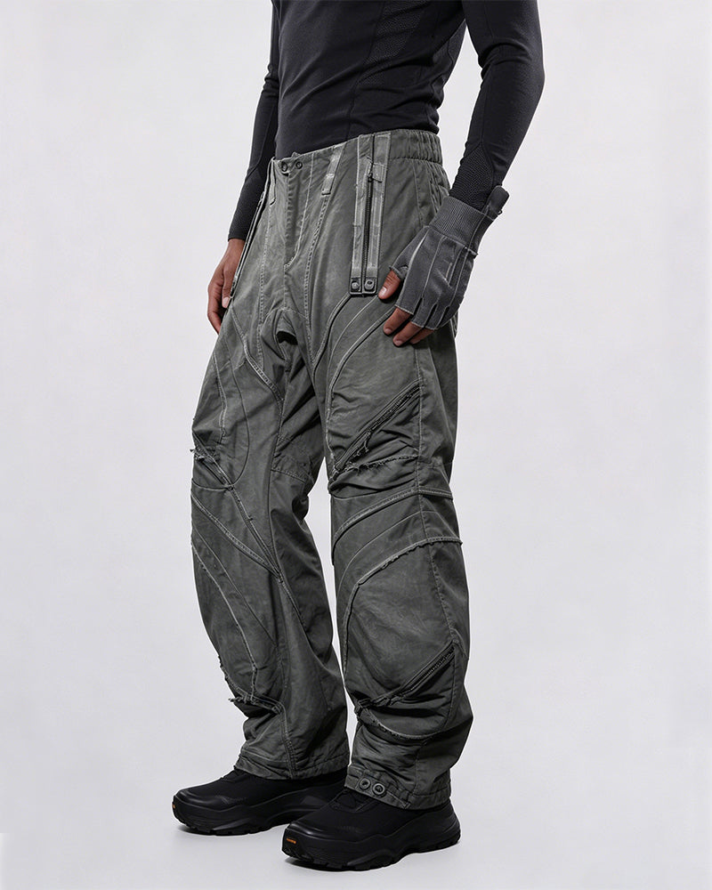 Wasteland Distressed Curved Wide-Leg Cargo Pants
