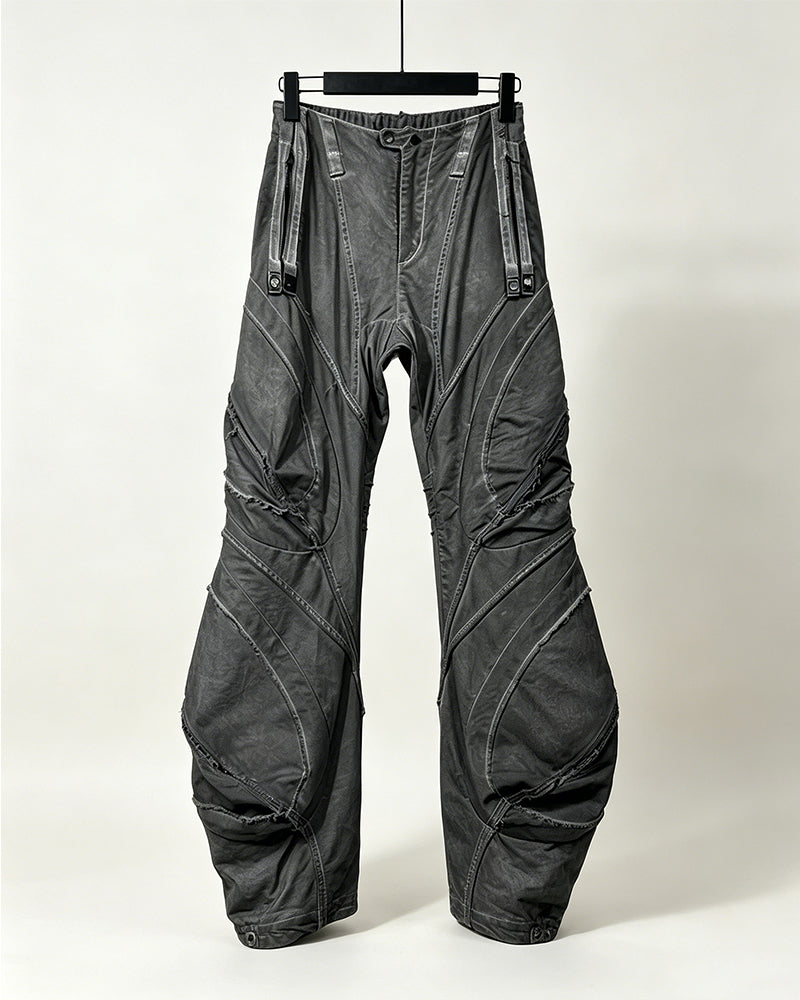 Wasteland Distressed Curved Wide-Leg Cargo Pants
